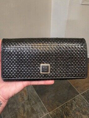 Vintage Pierre Cardin Black Basketweave Continental Long Wallet